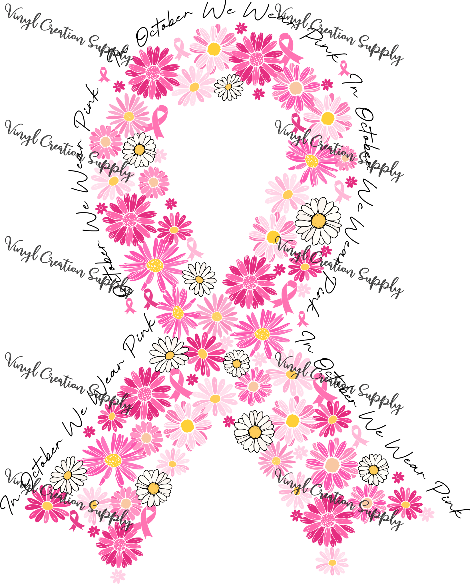 Daisy Ribbon Breast Cancer Awareness Black Text – VCS' DIY Shirts & More